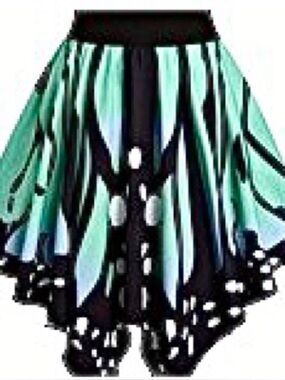 Women’s Black and Teal Flowy Hi-Lo Butterfly wing Skirt. Size L. NWT.